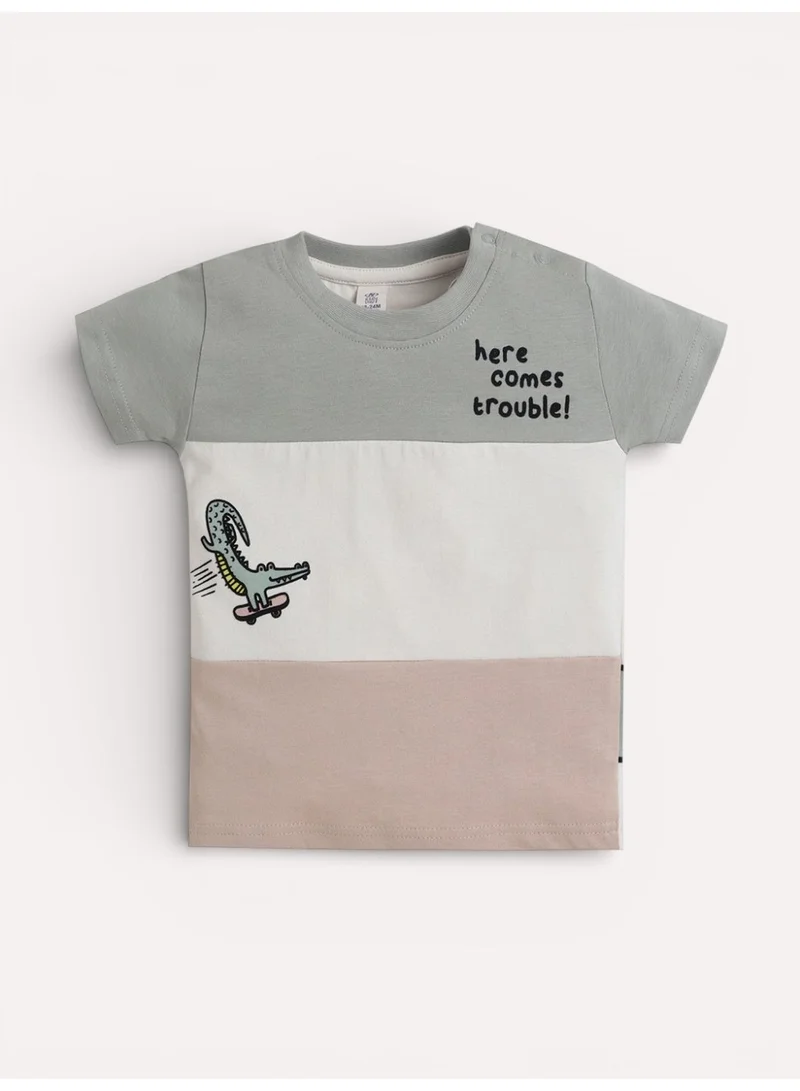 Victor And Jane  Infant Boys’ 2-Piece Set – Crocodile Print Colour-Block T-Shirt & Drawstring Shorts for Men | Best Price UAE
