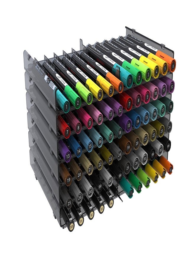 TOOLI-ART 72 Art Marker Storage Tray Desk Organizer Holder, Adjustable Dividers, Modular, Expandable, Stackable, Fit Most Pen, Pencil, Brushes. School, Home, Multi Purpose Tinted Plastic 6 Trays - Image 1