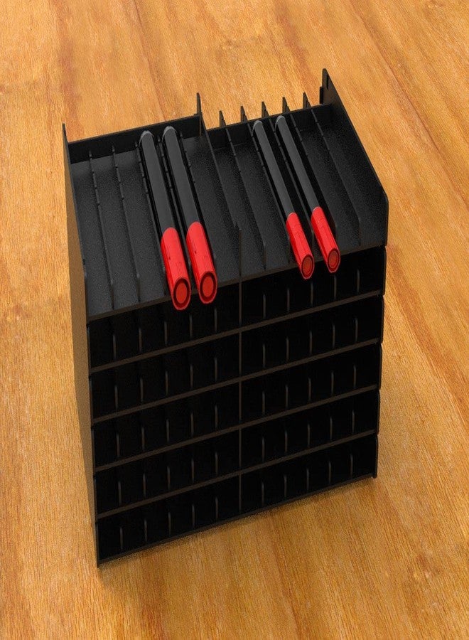 TOOLI-ART 72 Art Marker Storage Tray Desk Organizer Holder, Adjustable Dividers, Modular, Expandable, Stackable, Fit Most Pen, Pencil, Brushes. School, Home, Multi Purpose Tinted Plastic 6 Trays - Image 2