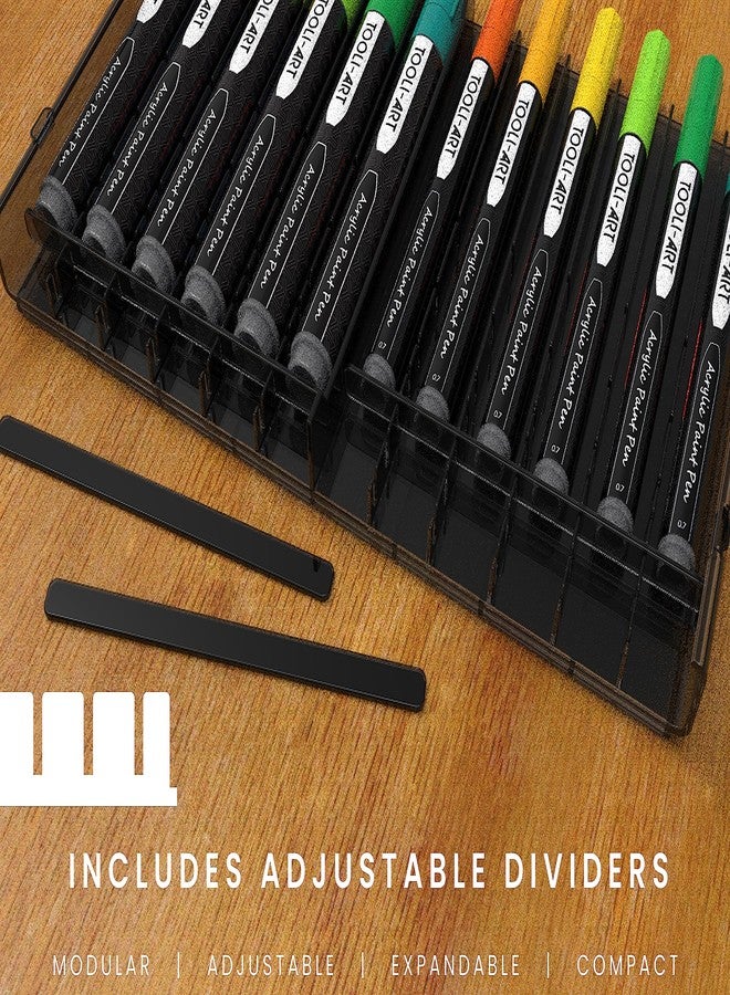 TOOLI-ART 72 Art Marker Storage Tray Desk Organizer Holder, Adjustable Dividers, Modular, Expandable, Stackable, Fit Most Pen, Pencil, Brushes. School, Home, Multi Purpose Tinted Plastic 6 Trays - Image 5