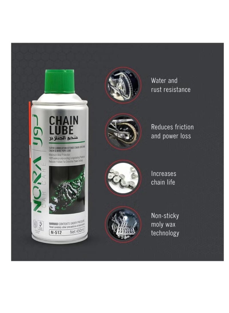نورا زيوت التشحيم للسلاسل، NORA Car Care، N-512، 450 مل، تشحيم فائق، حماية للسلاسل، زيوت تشحيم للحبال السلكية، تقلل من الاحتكاك - Image 3