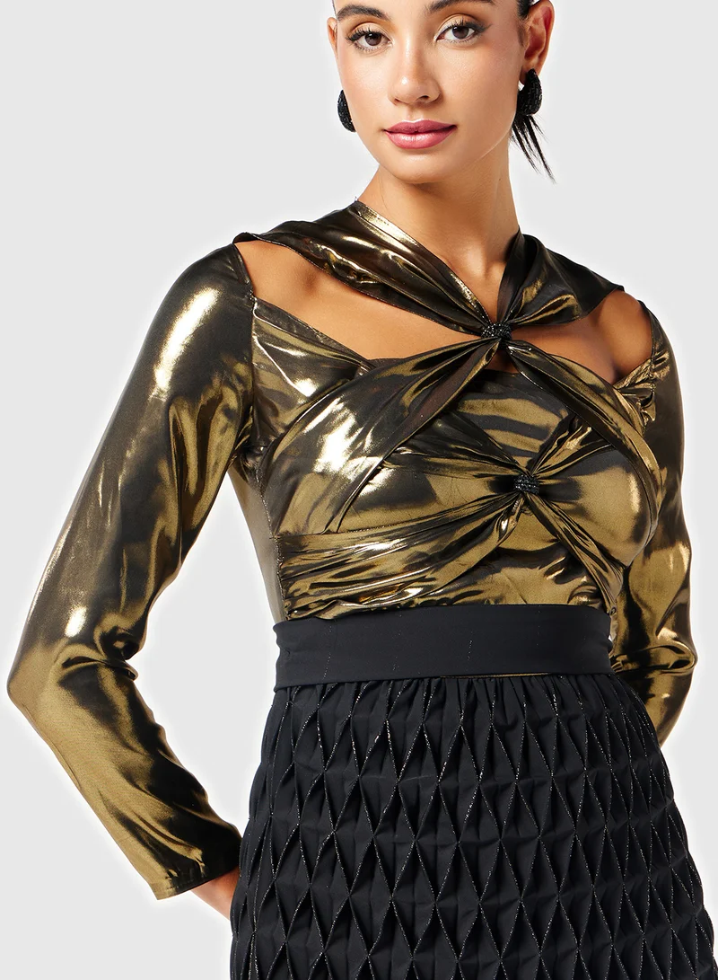 Threadz by Ajooni Metallic Pleated Dress