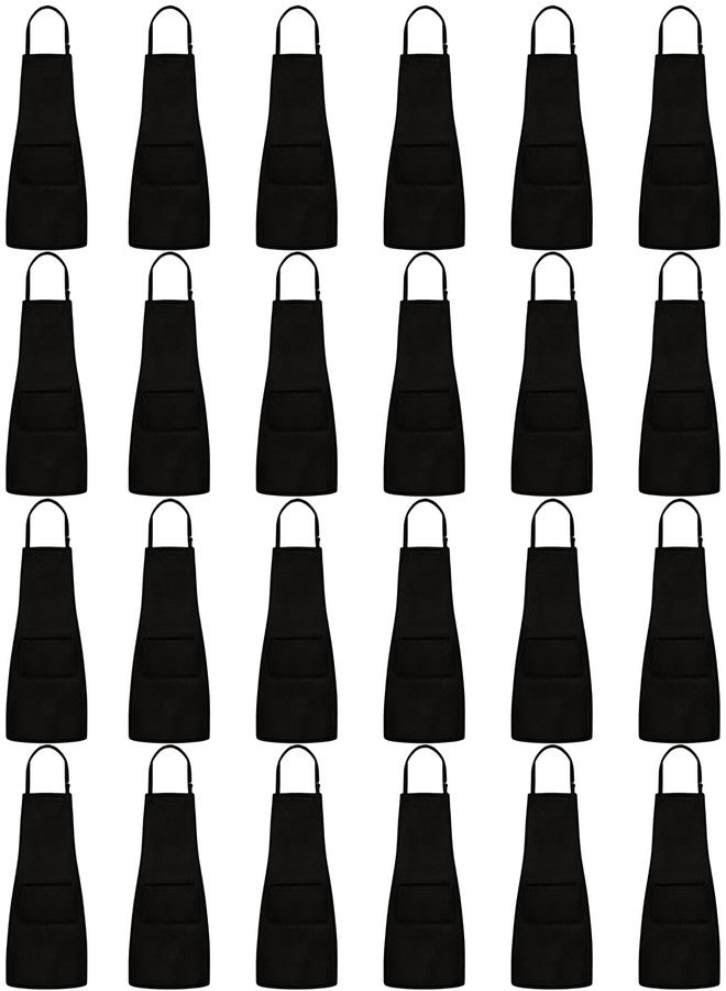 Cptoion 24 Pack Linen Aprons with 2 Pockets, Adjustable Bib Apron for Cooking, Kitchen, BBQ, Unisex Design, 60x70cm(Black) - Image 1