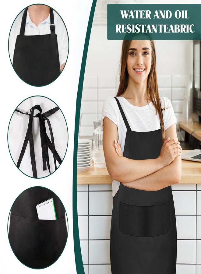 Cptoion 24 Pack Linen Aprons with 2 Pockets, Adjustable Bib Apron for Cooking, Kitchen, BBQ, Unisex Design, 60x70cm(Black) - Image 3