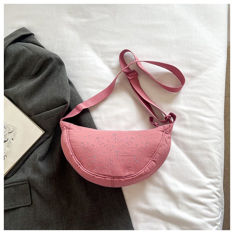 Fashionable Nylon Dumpling Crossbody Bag for Women Peach Pink 