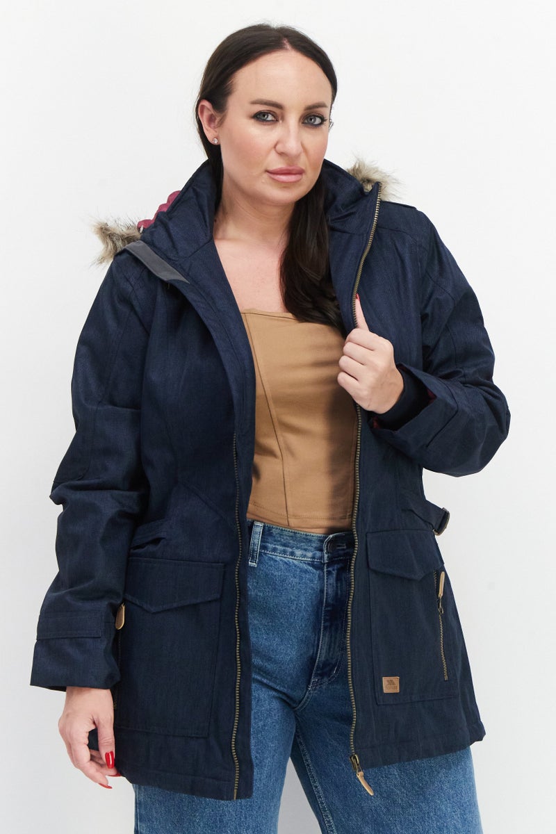 Trespass Women Brand Logo Hooded Anorak Jacket, Navy Blue - Image 1