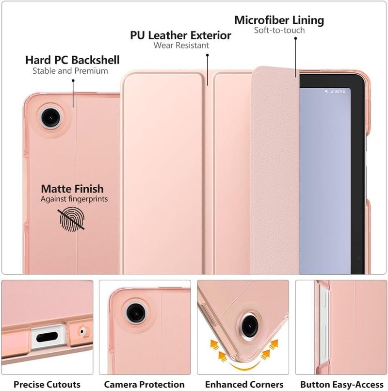 MOCA Case for Samsung Galaxy Tab A11 Plus / A11+ 11 Inch 2026, Galaxy Tab A9 Plus / A9+ Case 11 Inch 2024, Slim Stand Protective Smart Cover with Hard PC Translucent Back Shell-Rose Gold - Image 3
