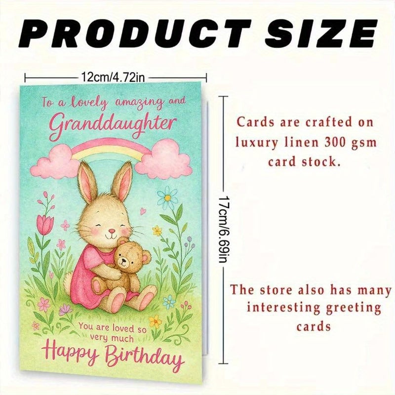 Red Bunny Teddy Bear Birthday Card for Granddaughter with Envelope - Image 3