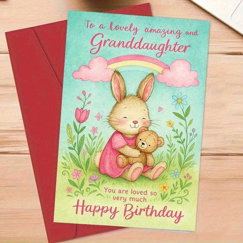 Red Bunny Teddy Bear Birthday Card for Granddaughter with Envelope - Image 4