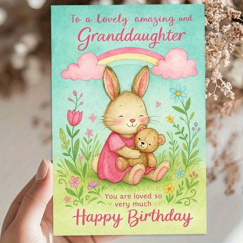 Red Bunny Teddy Bear Birthday Card for Granddaughter with Envelope - Image 2