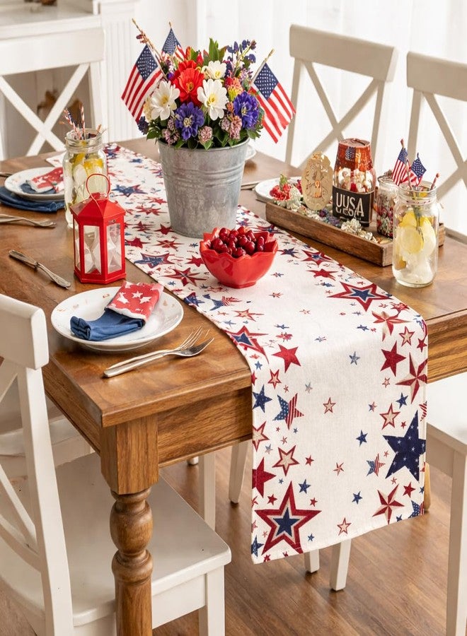 Bloss Patriotic Stars 4th of July Table Runner, Red White and Blue Table Runner American Flag for Independence Day, Memorial Day Kitchen Dining Table Decoration for Home Party Decor,13 x 72 Inch - Image 2