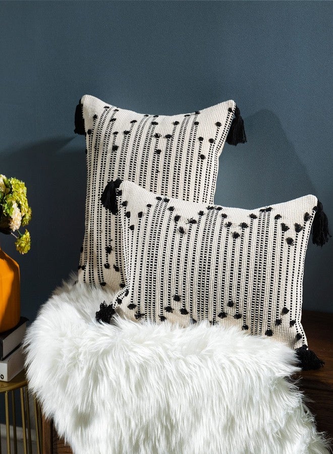 LIGICKY Boho Lumbar Pillow Covers Decorative Woven Tassel Throw Pillows Rectangle Pillow Sham Black and Off White Pillowcase for Couch Sofa Bed Car 12x20 Inch - Image 3