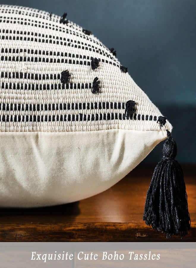 LIGICKY Boho Lumbar Pillow Covers Decorative Woven Tassel Throw Pillows Rectangle Pillow Sham Black and Off White Pillowcase for Couch Sofa Bed Car 12x20 Inch - Image 5