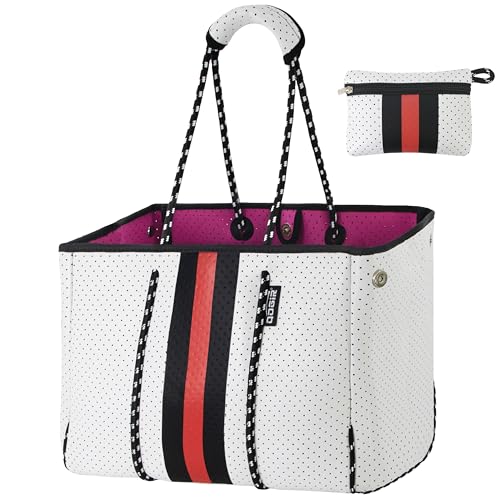 QOGiR Neoprene Multipurpose Beach Bag Tote with Inner Zipper Pocket (White,X-Large) … - Image 1