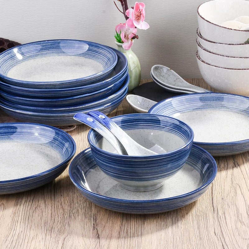 Whitenesser 4Piece Blue Ceramic Dinnerware Set Plate Dish Bowl Spoon Japanese Handpainted Tableware set A Good Tableware BS - Image 3