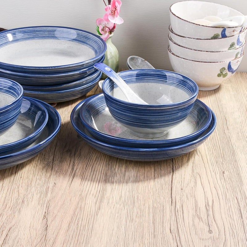 Whitenesser 4Piece Blue Ceramic Dinnerware Set Plate Dish Bowl Spoon Japanese Handpainted Tableware set A Good Tableware BS - Image 2