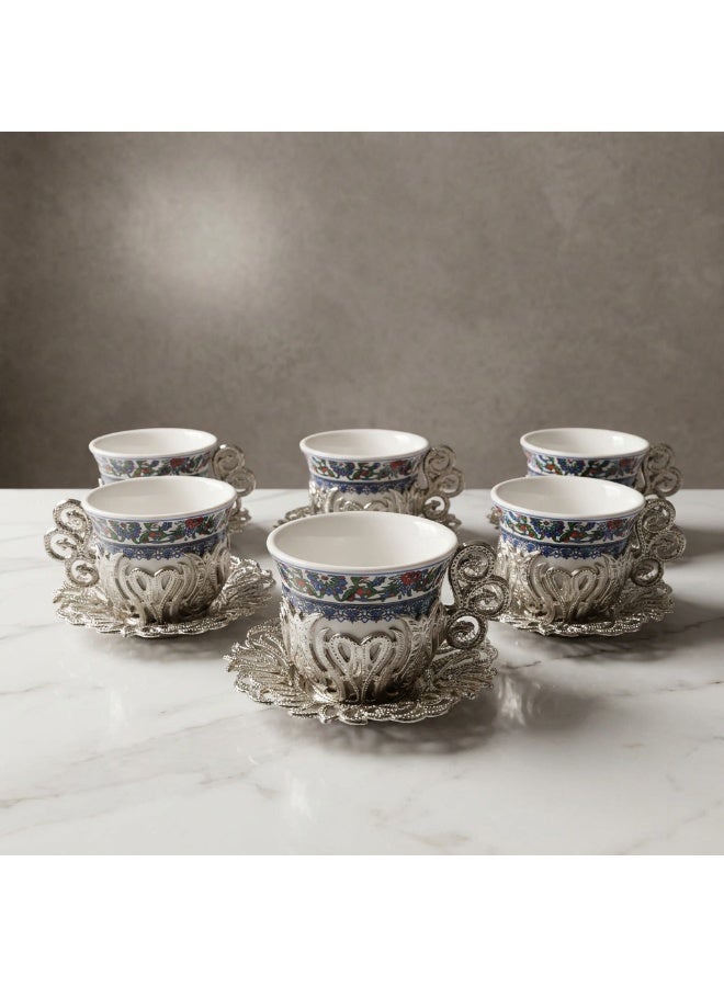 ACAR Luxury Turkish Coffee Cup Set 18 Pieces - 6 Porcelain Cups with 6 Elegant Silver-Colored Holders & 6 Metal Saucers | Made in Turkey - Image 4
