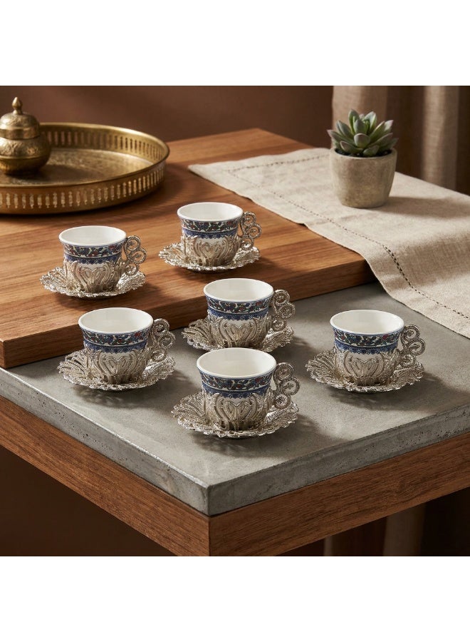 ACAR Luxury Turkish Coffee Cup Set 18 Pieces - 6 Porcelain Cups with 6 Elegant Silver-Colored Holders & 6 Metal Saucers | Made in Turkey - Image 3