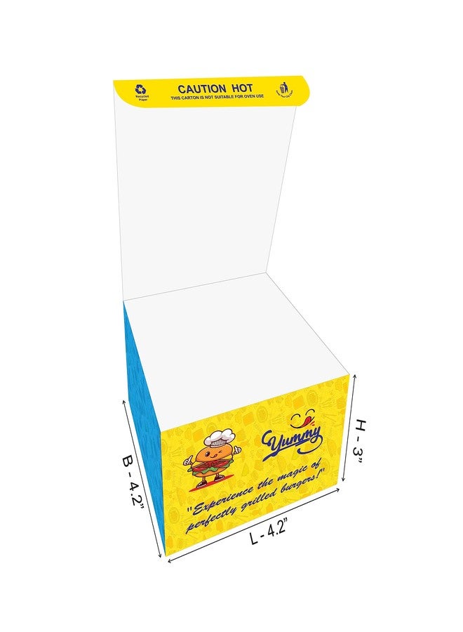 Bleus Readymade Burger Box Size- 4.20x4.20x3 Inch, L - 4.20", B - 4.20", H - 3" Delicious Delights: Gourmet Burger Box - Order Now, In Good Strength Duplex Board, Multicolor (Multicolor, 50) - Image 2