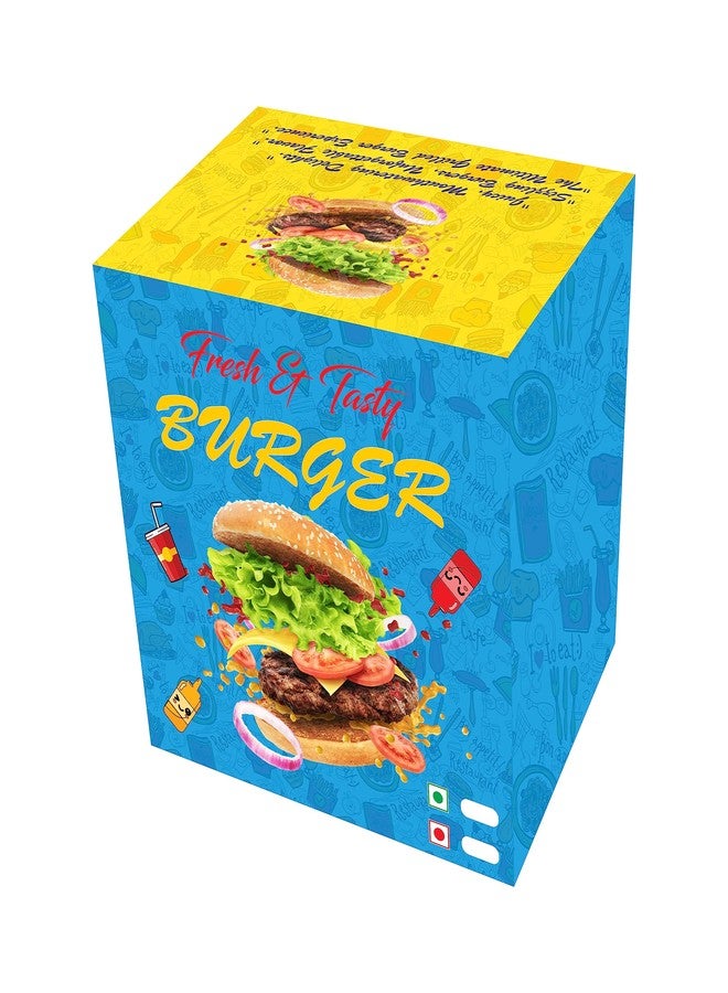 Bleus Readymade Burger Box Size- 4.20x4.20x3 Inch, L - 4.20", B - 4.20", H - 3" Delicious Delights: Gourmet Burger Box - Order Now, In Good Strength Duplex Board, Multicolor (Multicolor, 50) - Image 3