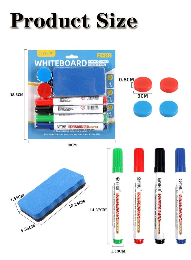 GBQ 9PCSWhiteboard Marker Set with 4PCS Whiteboard Marker Red, Black, Blue, Green 4PCS Whiteboard Magnet 1PCS Whiteboard Eraser For Home, School, Office - Image 2