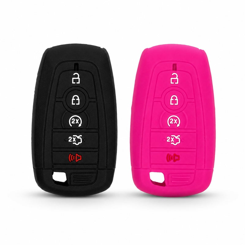 Autobase Silicone Key Fob Cover Compatible with 2025 2024 Ford Explorer Mustang Expedition Bronco F150 Raptor Fusion F150 F250 F350 F450 F550 Edge Key Protection Case 2 Pcs Black and Pink - Image 3