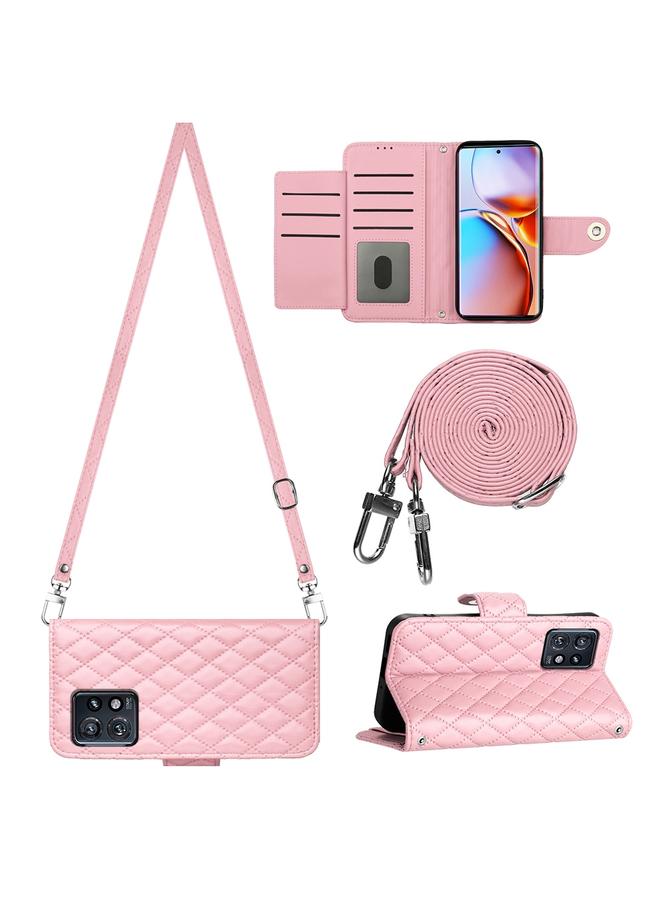 S-TOP Case For Motorola Edge+ 2023 Rhombic Texture Flip Leather Phone Case with Long Lanyard - Image 1