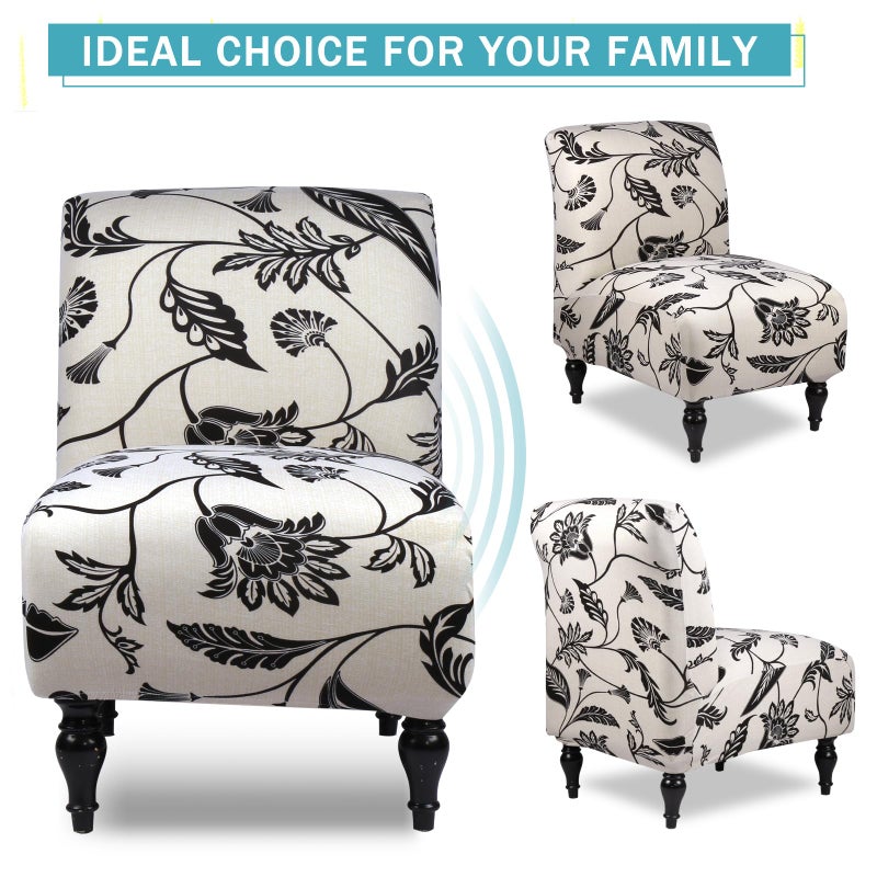 Iauddy Armless Accent Slipper Chair Cover Slipcover,Stretch Spandex Printed Removable Non-Slip Silp Cover for Accent Chair Without Arms for Living Dining Room(Light Khaki/Black,1) - Image 5