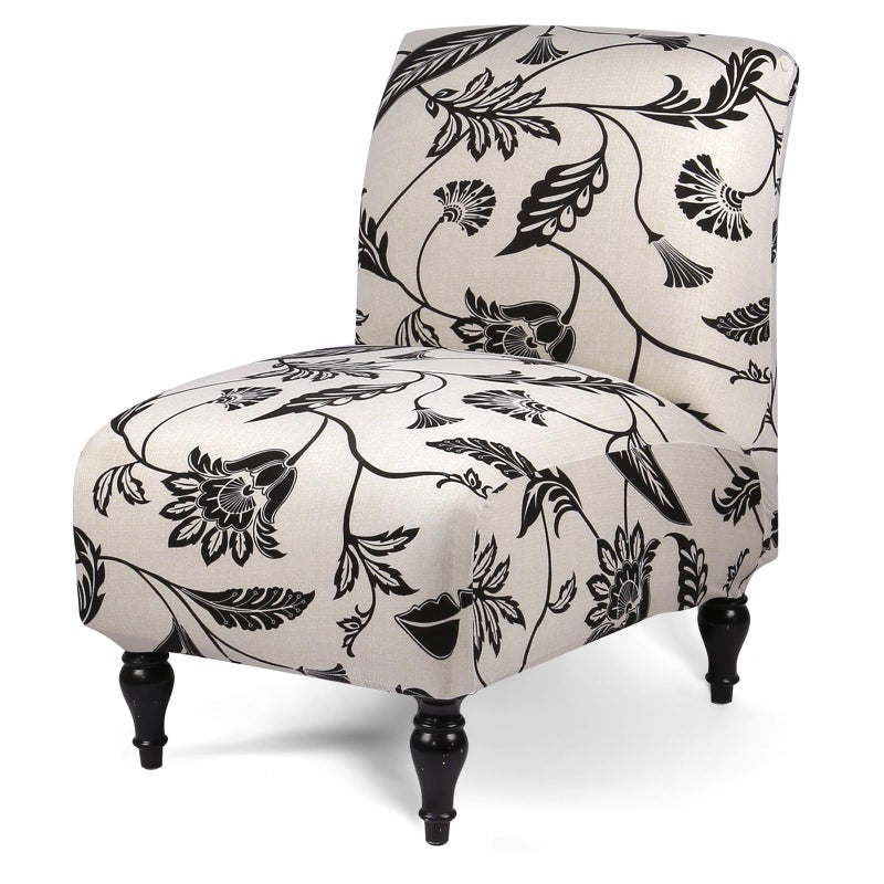 Iauddy Armless Accent Slipper Chair Cover Slipcover,Stretch Spandex Printed Removable Non-Slip Silp Cover for Accent Chair Without Arms for Living Dining Room(Light Khaki/Black,1) - Image 1