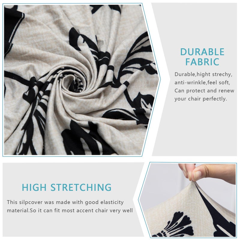 Iauddy Armless Accent Slipper Chair Cover Slipcover,Stretch Spandex Printed Removable Non-Slip Silp Cover for Accent Chair Without Arms for Living Dining Room(Light Khaki/Black,1) - Image 3