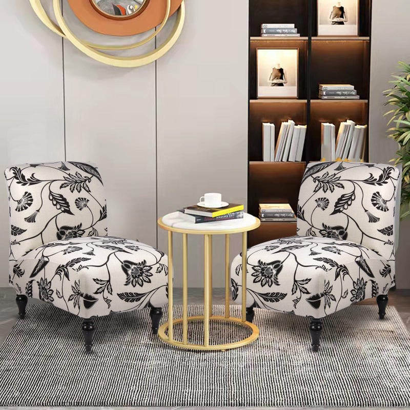 Iauddy Armless Accent Slipper Chair Cover Slipcover,Stretch Spandex Printed Removable Non-Slip Silp Cover for Accent Chair Without Arms for Living Dining Room(Light Khaki/Black,1) - Image 4