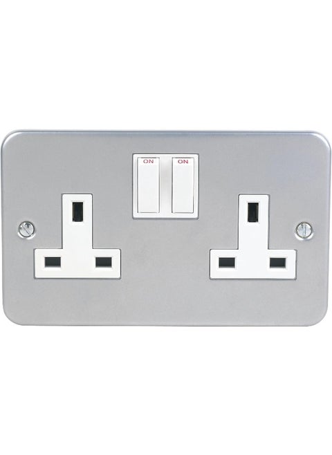 Melfi Metal Clade Electrical Wall Switch: Epoxy Gray Powder Coated for Enhanced Durability (METAL CLADE SWITCH SOCKET 13A DOUBLE)