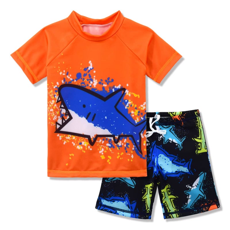 SINOLY Boys Two Piece Rash Guard Swimsuits Kids Short Sleeve Sunsuit Swimwear Sets Shark Pattern 9T - Image 1