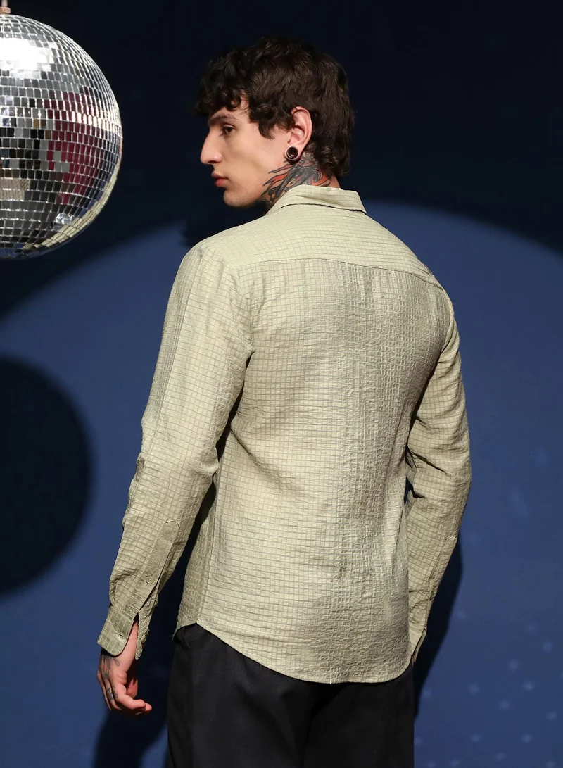 CAHOOT  Men's Light Pistachio Grid-Tactura Shirt for Men | Best Price UAE