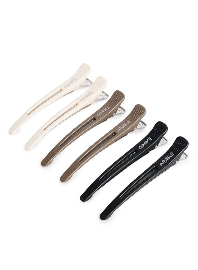 AIMIKE 6Pcs Professional Hair Clips For Styling Sectioning Non Slip Duck Billed Hair Clips With Silicone Band Salon And Home Hair Cutting Clips For Hairdresser Women Men Brown & Apricot & Black - Image 1