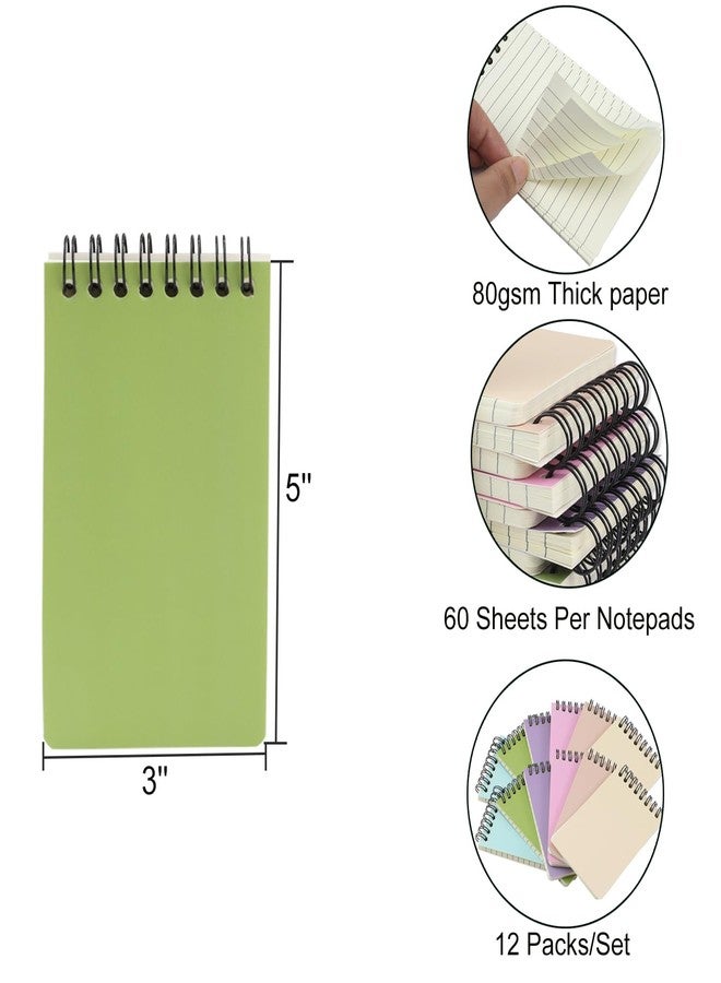 Aacehlh 12 Pack Pocket Notebooks, 3x5 Small Notepads, Mini Spiral Notebooks, 60 Sheets/120 Pages,Lined College Ruled Paper, Memo Pads for Home, Office, School or Travel - Image 2