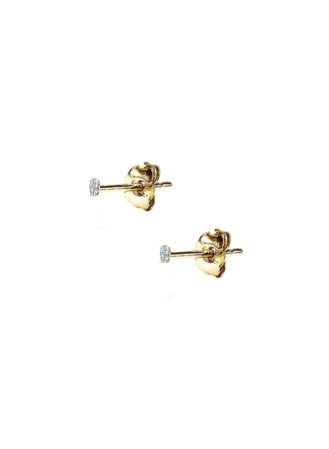 B. BRILLIANT 14K Yellow Gold Round Cubic Zirconia 2mm Tiny Stud Cartilage CZ Earrings for Women Men - Image 1