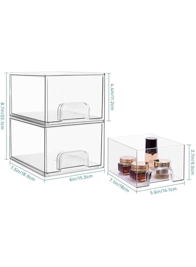 HOOKOR 2 Pack Stackable Makeup Organizer Storage Drawers, Acrylic Bathroom Organizers,Clear Storage Bins For Vanity, Undersink, Kitchen Cabinets, Pantry Organization and Storage - Image 3