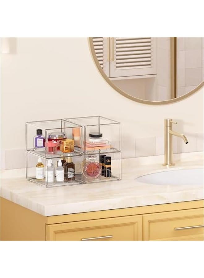 HOOKOR 2 Pack Stackable Makeup Organizer Storage Drawers, Acrylic Bathroom Organizers,Clear Storage Bins For Vanity, Undersink, Kitchen Cabinets, Pantry Organization and Storage - Image 4