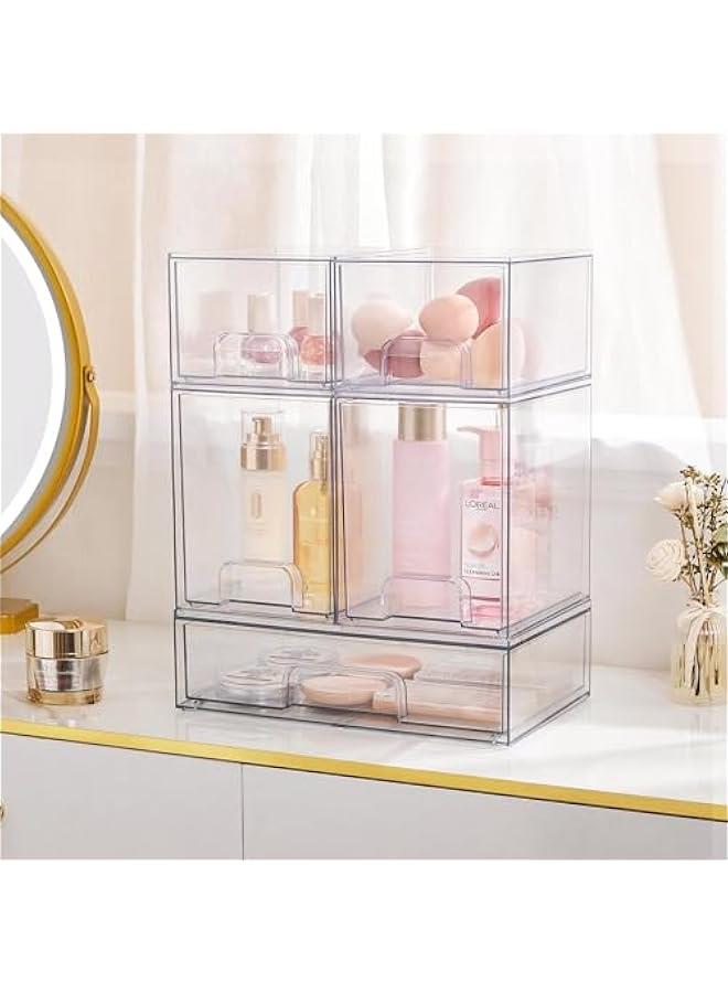 HOOKOR 2 Pack Stackable Makeup Organizer Storage Drawers, Acrylic Bathroom Organizers,Clear Storage Bins For Vanity, Undersink, Kitchen Cabinets, Pantry Organization and Storage - Image 5