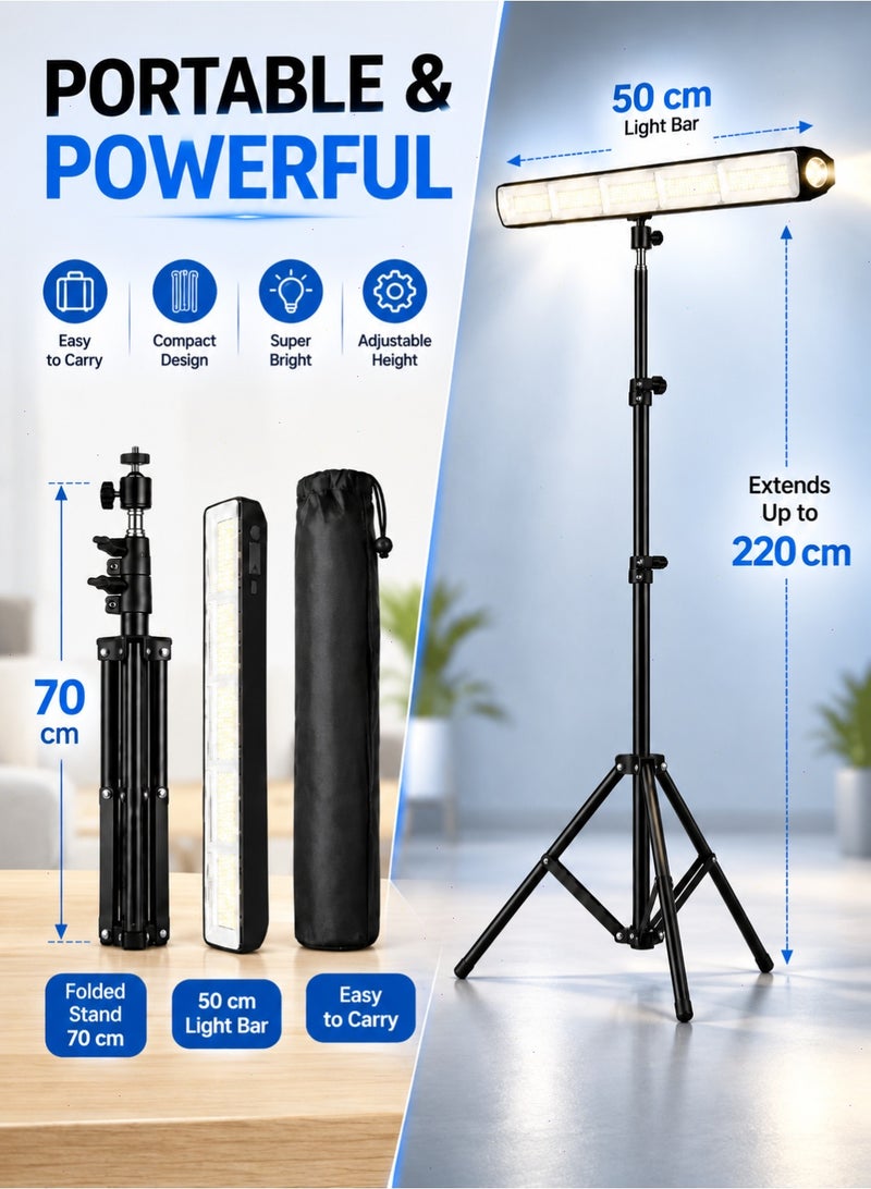 Yoawllty Portable Camping Light 6000mAh, USB Rechargeable  Work Light with 2.2m Tripod Stand, IP65 Water Resistant, Adjustable LED Brightness & Built-In Flashlight - Image 2