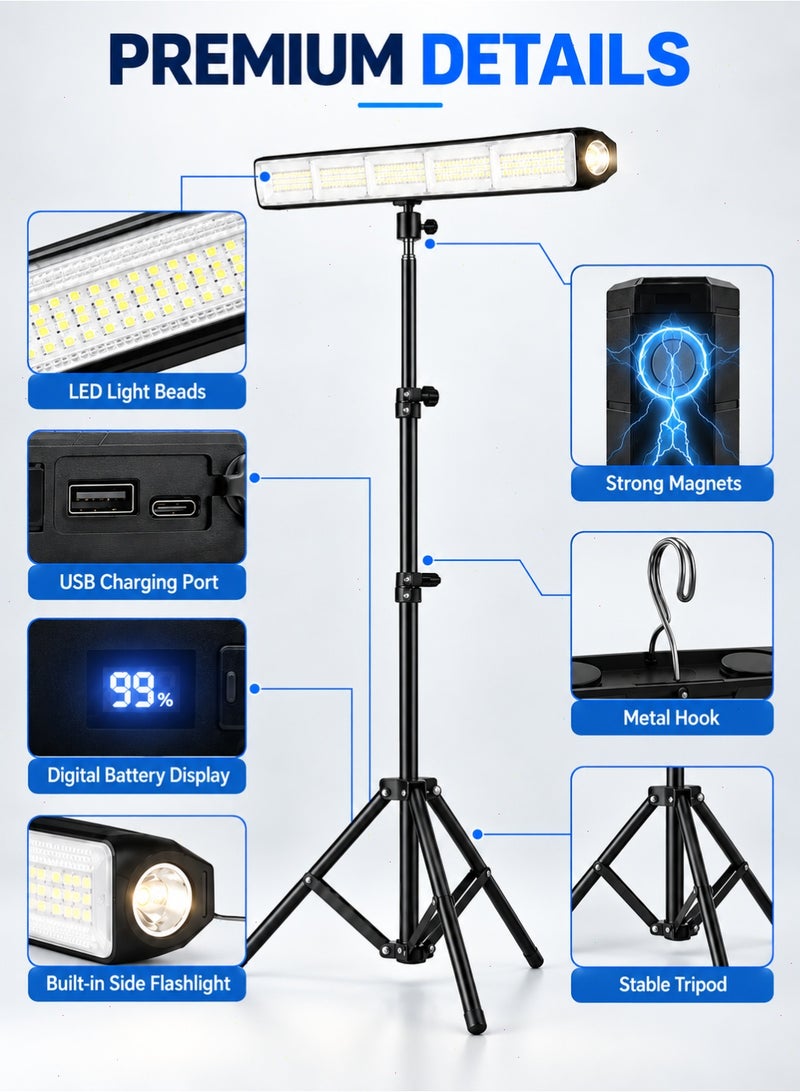 Yoawllty Portable Camping Light 6000mAh, USB Rechargeable  Work Light with 2.2m Tripod Stand, IP65 Water Resistant, Adjustable LED Brightness & Built-In Flashlight - Image 4