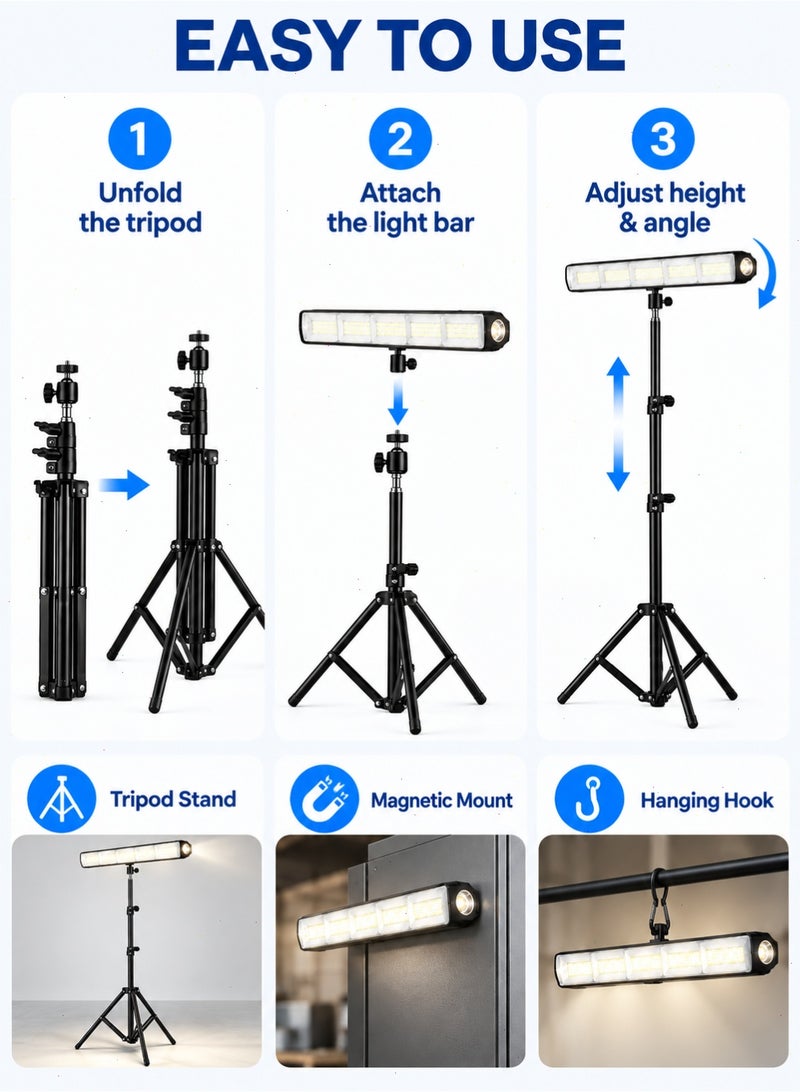 Yoawllty Portable Camping Light 6000mAh, USB Rechargeable  Work Light with 2.2m Tripod Stand, IP65 Water Resistant, Adjustable LED Brightness & Built-In Flashlight - Image 5