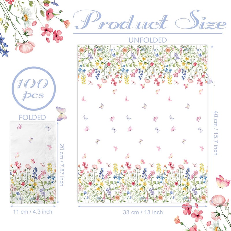 LINHAXM 100 Wildflower Flower Napkins Disposable Bathroom Paper Hand Towels Napkins Disposable Decorative for Bathroom, Toilet, Wedding, Baby Shower, Birthday, Bridal Party Decor - Image 2