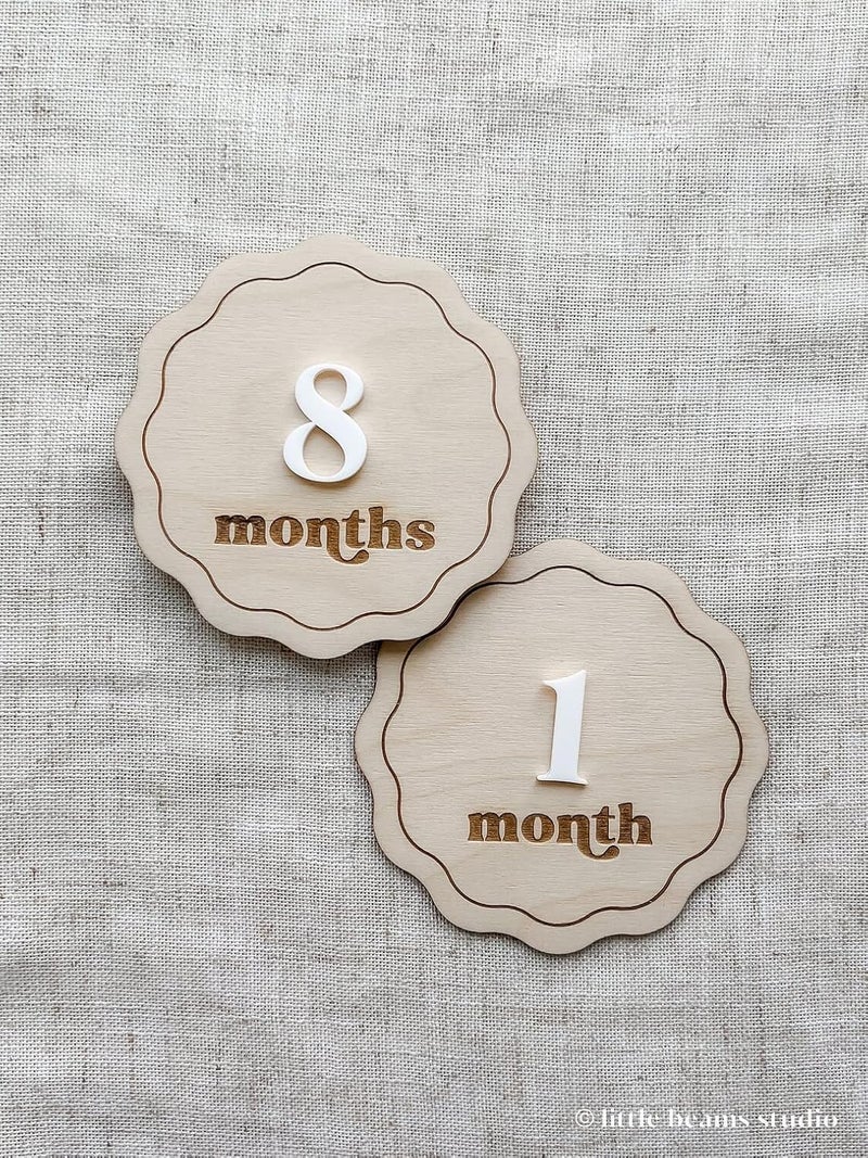 Curious Button Wood Scallop Milestone Cards | Monthly Milestone Markers | Boho Interchangeable Milestone Card |Milestone Props for Babies Photo|Baby Photoshoot Accessories - Image 3