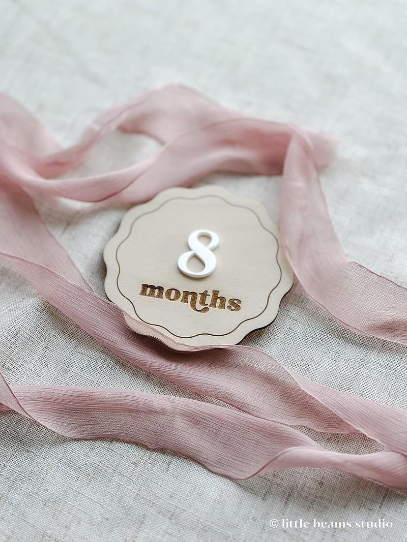Curious Button Wood Scallop Milestone Cards | Monthly Milestone Markers | Boho Interchangeable Milestone Card |Milestone Props for Babies Photo|Baby Photoshoot Accessories - Image 2