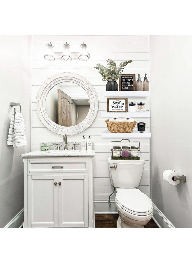 QEEIG Floating Shelves for Wall Bathroom Shelf Bedroom Kitchen Living Room Hanging Book Shelves Small Farmhouse Decor 16 inch Set of 3, White (015-W3) - Image 1
