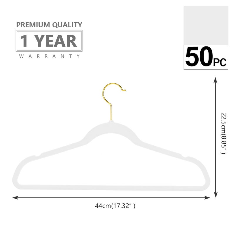 MIZGI Premium Velvet Hangers Pack 50 Pcs Heavyduty - Non Slip Slimline - Velvet Suit Hangers White - Gold Hooks,Space Saving Clothes Hangers - Image 2