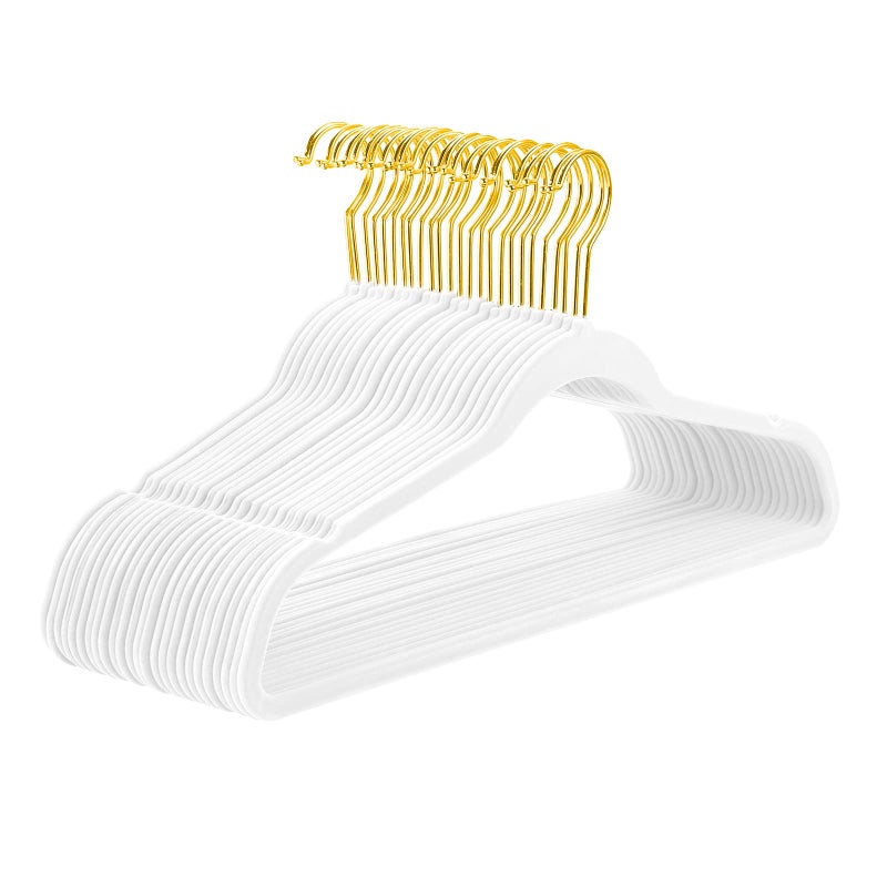 MIZGI Premium Velvet Hangers Pack 50 Pcs Heavyduty - Non Slip Slimline - Velvet Suit Hangers White - Gold Hooks,Space Saving Clothes Hangers - Image 1