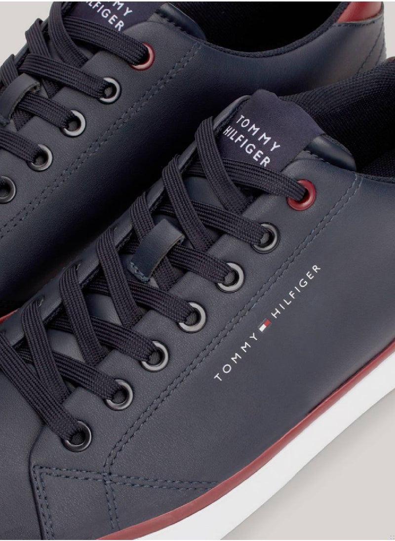 TOMMY HILFIGER - Men's Essential Textured Stitch Logo Trainers -  Recycled leather mix upper, Blue - Image 1